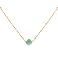 Gold necklace clover jade